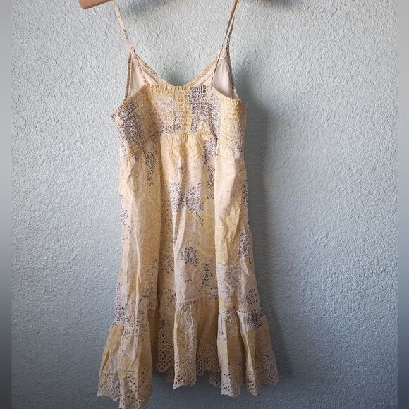 Rachel Zoe eyelet strappy bohemian coastal dress white and soft yellow medium - Picture 6 of 8